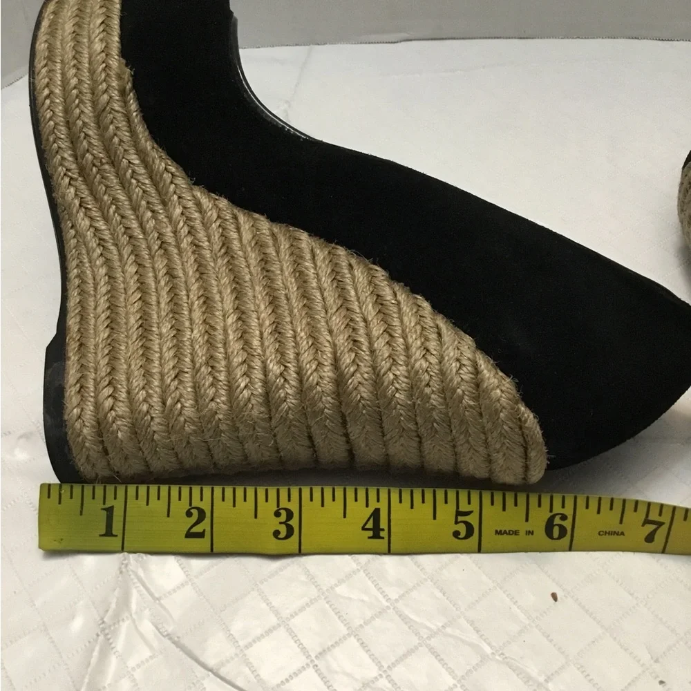 Theory Black Espadrille Wedge Pumps